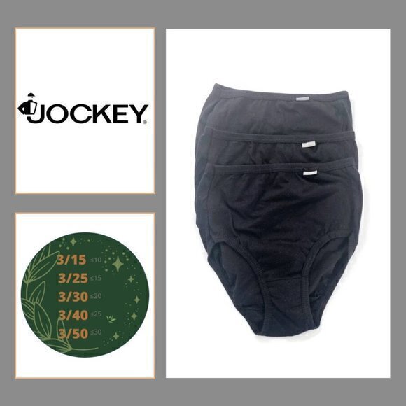 Jockey 3PC 100% Cotton Women's Hight cut brief-Black Size 5/S - Picture 1 of 3